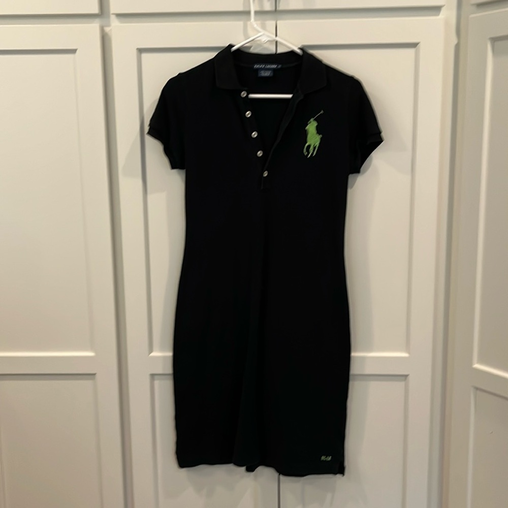 Ralph Lauren polo dress, Small, navy blue with bright green accents. Adorable!